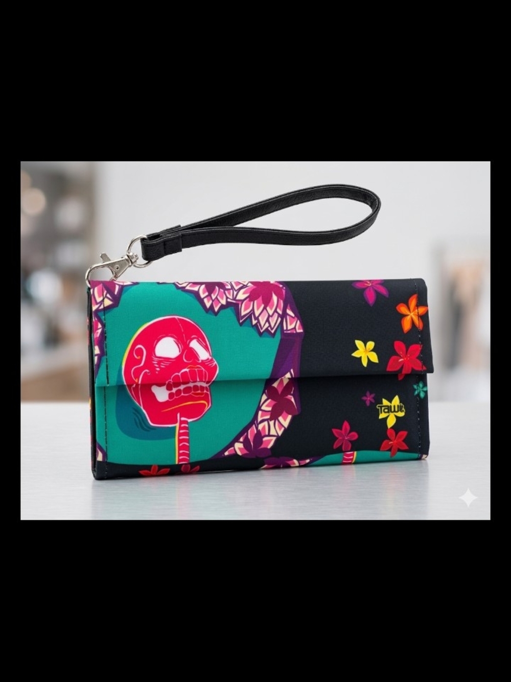 NWOT Floral Skull Wristlet - Teal & Black Whimsigoth Fairy Punk Chic Party